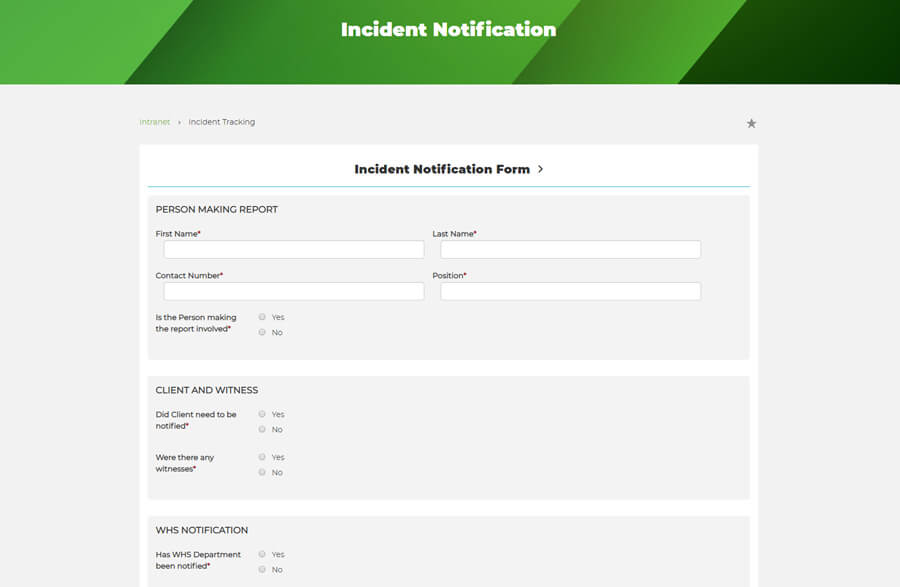 Structured Authoring - Incident Notification Form
